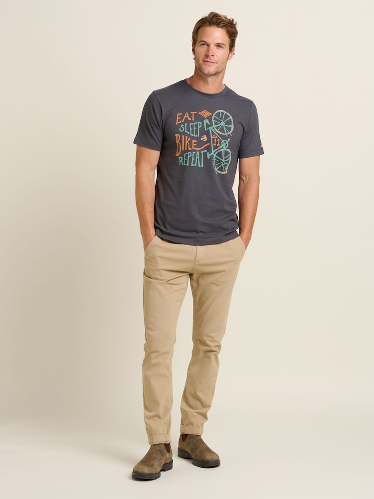 Brakeburn Grey Eat Sleep Bike 100% Cotton T-Shirt - Image 1 of 4