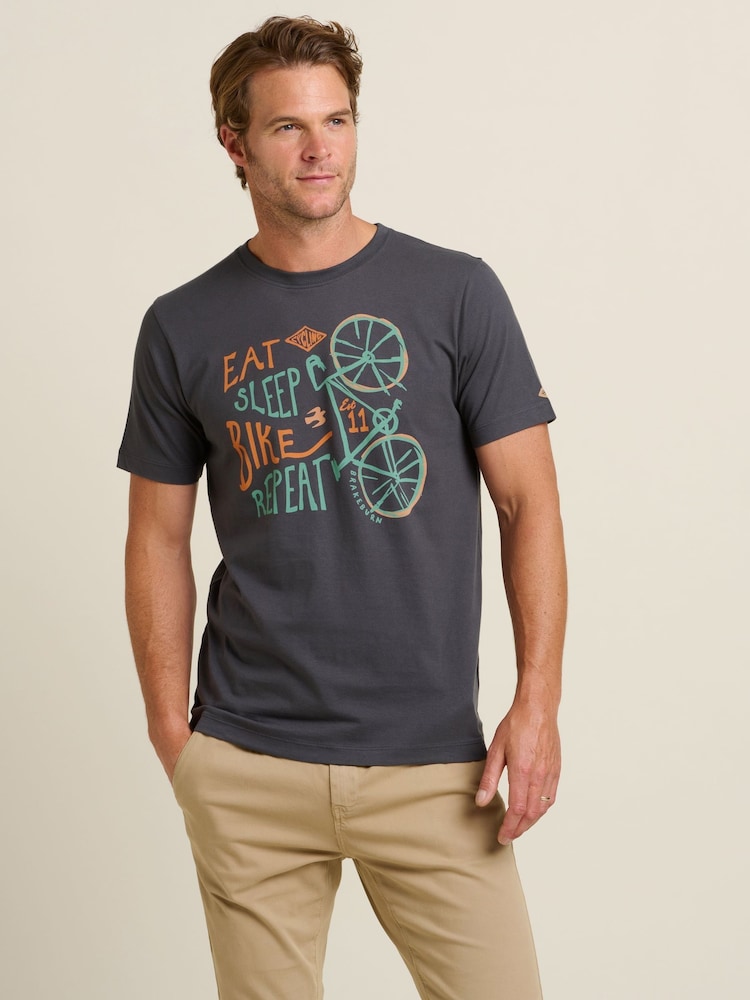 Brakeburn Grey Eat Sleep Bike 100% Cotton T-Shirt - Image 2 of 4
