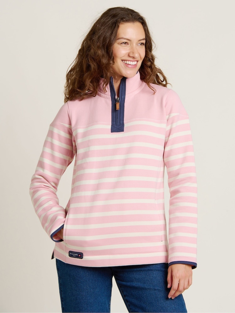 Brakeburn Pink 100% Cotton Quarter Zip Sweatshirt - Image 1 of 4