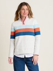 Brakeburn Cream 100% Cotton Chest Stripe Quarter Zip Sweatshirt - Image 1 of 4