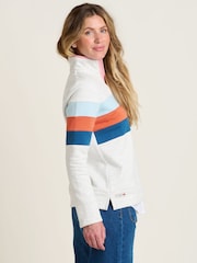 Brakeburn Cream 100% Cotton Chest Stripe Quarter Zip Sweatshirt - Image 3 of 4