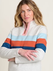 Brakeburn Cream 100% Cotton Chest Stripe Quarter Zip Sweatshirt - Image 4 of 4