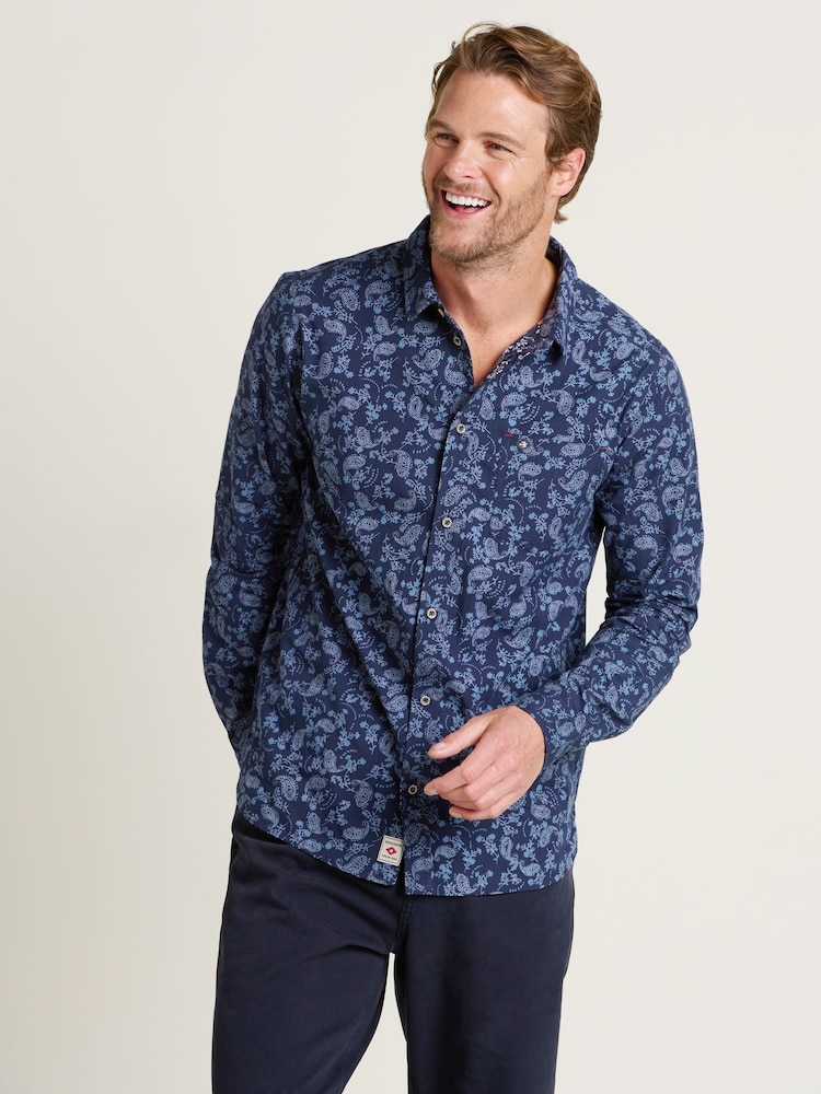 Brakeburn Blue 100% Cotton Paisley Shirt - Image 1 of 4