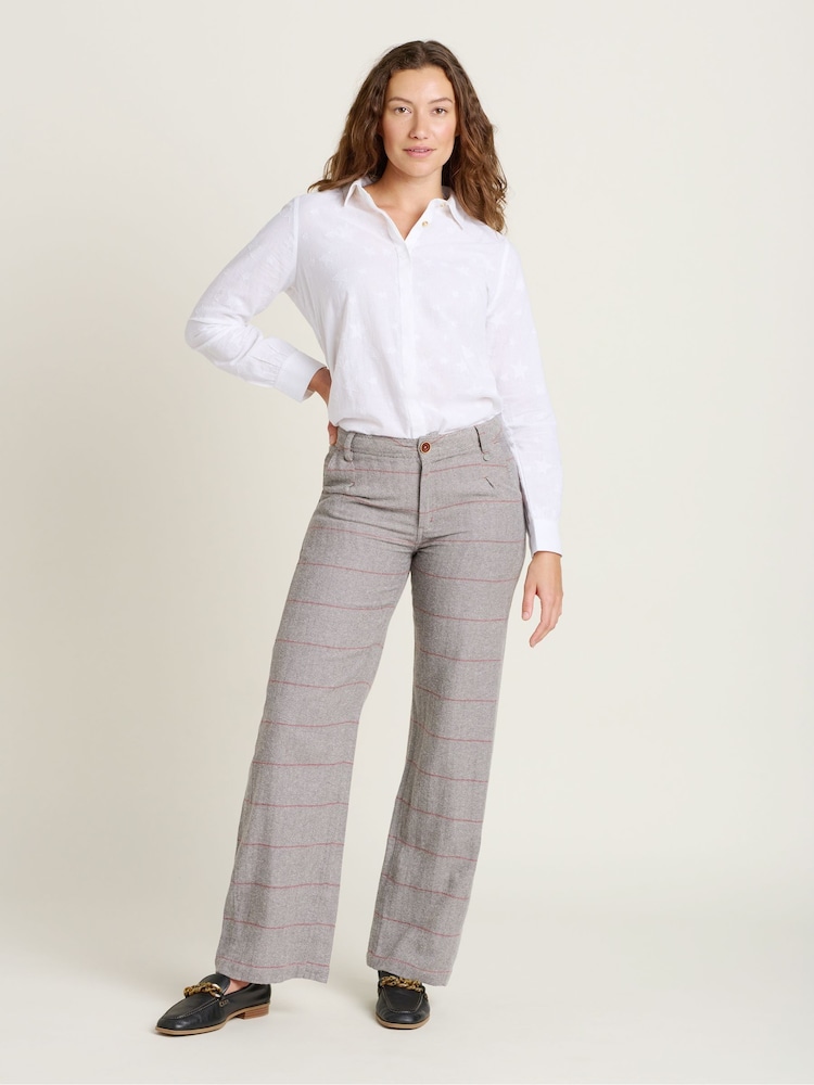 Brakeburn Grey 100% Cotton Wide Leg Textured Trousers - Image 4 of 4