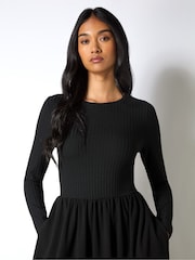 Ro&Zo Black Rib Top Ponte Skirt Dress - Image 5 of 6