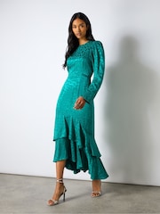 Ro&Zo Blue Angelina Animal Jacquard Flute Hem Dress - Image 1 of 4