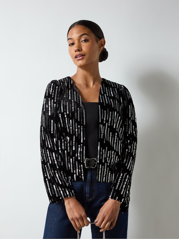 Ro&Zo Black Embellished Velvet Jacket - Image 1 of 3
