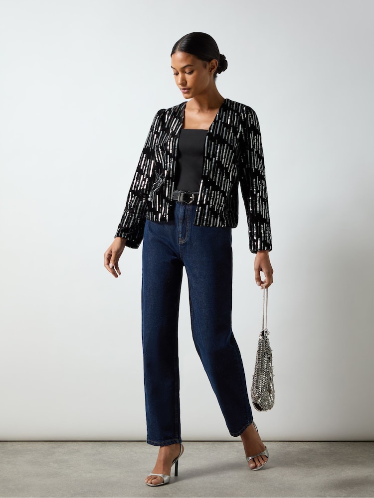 Ro&Zo Black Embellished Velvet Jacket - Image 2 of 3