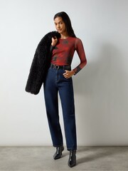 Ro&Zo Red Floral Placement Print Mesh Top - Image 3 of 4