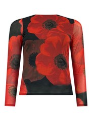 Ro&Zo Red Floral Placement Print Mesh Top - Image 4 of 4