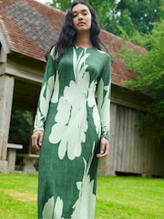 Ro&Zo Green Floral Print Jersey Ruched Front Dress - Image 2 of 5