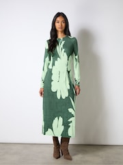 Ro&Zo Green Floral Print Jersey Ruched Front Dress - Image 3 of 5