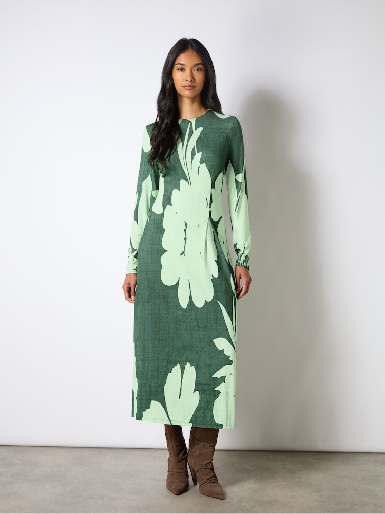 Ro&Zo Green Floral Print Jersey Ruched Front Dress - Image 3 of 5