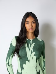 Ro&Zo Green Floral Print Jersey Ruched Front Dress - Image 4 of 5