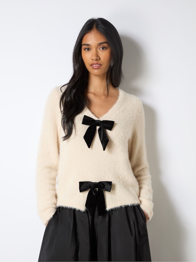 Ro&Zo Neutral Blush Bow Front Jumper - Image 1 of 4