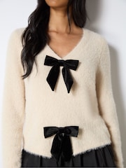 Ro&Zo Neutral Blush Bow Front Jumper - Image 3 of 4