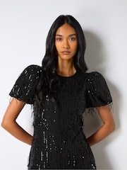 Ro&Zo Gina Fringe Sequin Puff Sleeve Midi Dress - Bild 3 von 7
