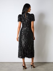 Ro&Zo Gina Fringe Sequin Puff Sleeve Midi Dress - Bild 4 von 7