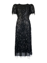 Ro&Zo Gina Fringe Sequin Puff Sleeve Midi Dress - Bild 7 von 7