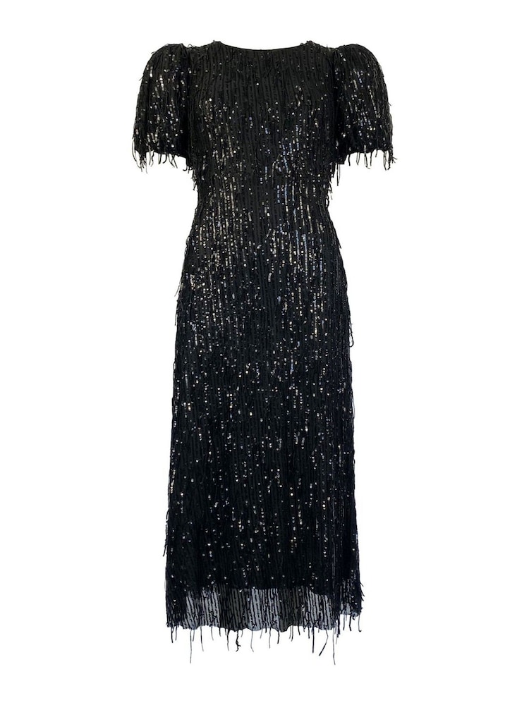 Ro&Zo Gina Fringe Sequin Puff Sleeve Midi Dress - Bild 7 von 7