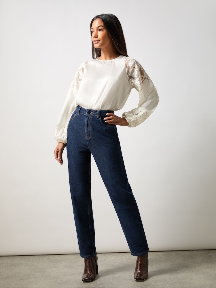 Ro&Zo White Satin Lace Insert Blouse - Image 2 of 3