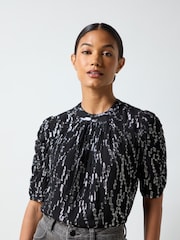 Ro&Zo Silver Foil Puff Sleeve Top - Image 1 of 4
