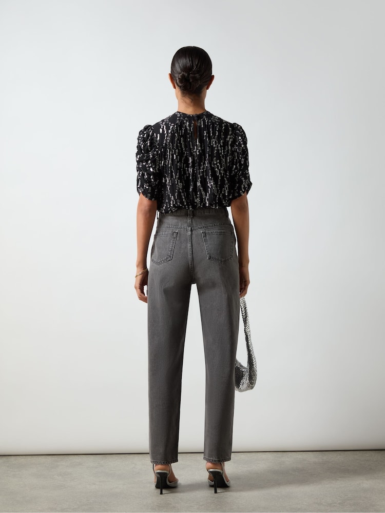 Ro&Zo Silver Foil Puff Sleeve Top - Image 2 of 4