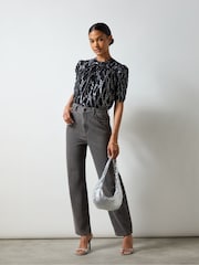 Ro&Zo Silver Foil Puff Sleeve Top - Image 3 of 4
