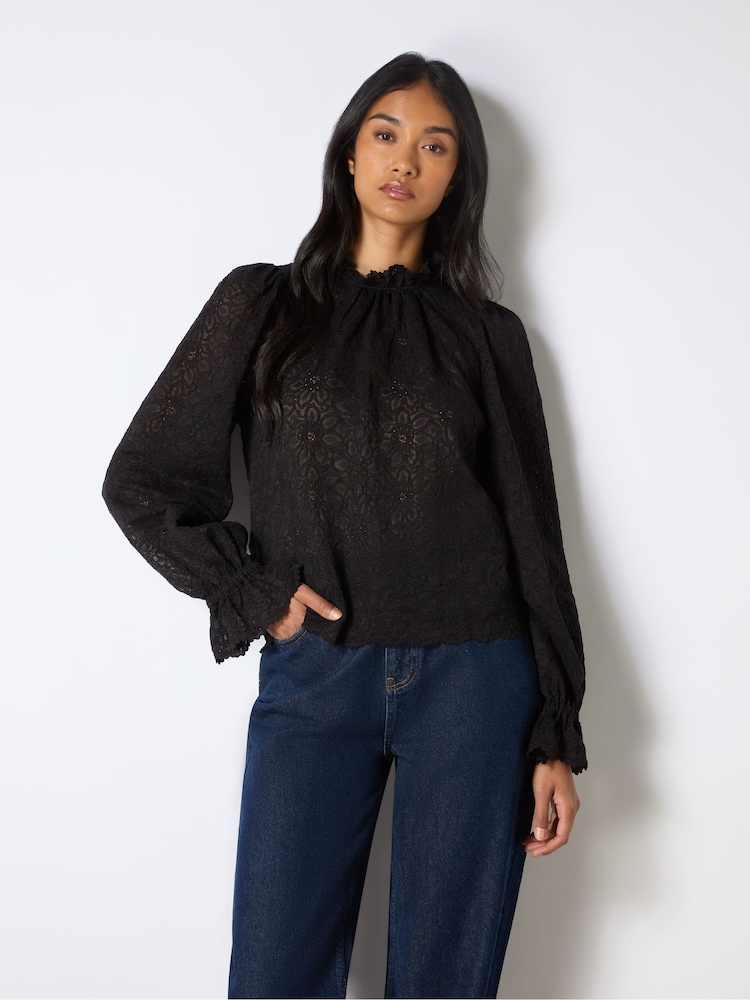 Ro&Zo Black Lace Scallop Top - Image 1 of 4 Ro&Zo Black Lace Scallop Top - Image 1 of 4