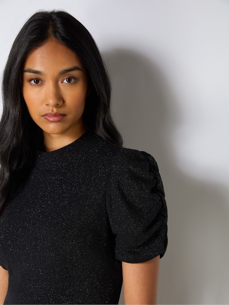 Ro&Zo Black Harriet Black Sparkle Jersey High Neck Dress - Image 4 of 4