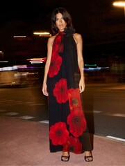 Ro&Zo Red Isabella Floral Print Corsage Trim Maxi Dress - Image 1 of 8