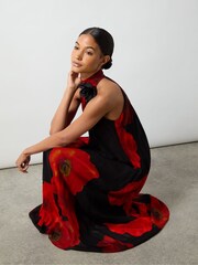 Ro&Zo Red Isabella Floral Print Corsage Trim Maxi Dress - Image 6 of 8