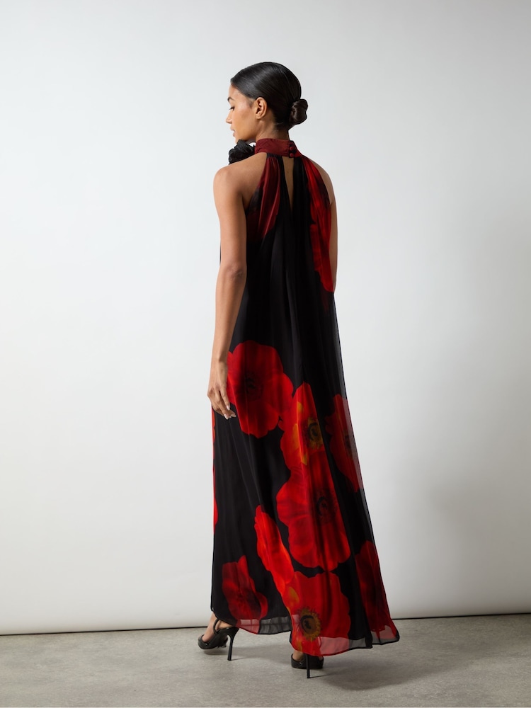 Ro&Zo Red Isabella Floral Print Corsage Trim Maxi Dress - Image 8 of 8