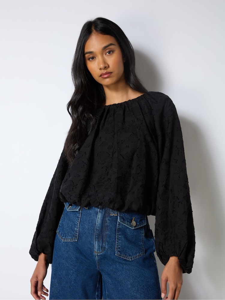 Ro&Zo Black Leopard Jacquard Bubble Hem Top - Image 1 of 3