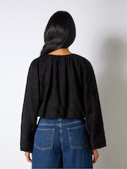 Ro&Zo Black Leopard Jacquard Bubble Hem Top - Image 2 of 3