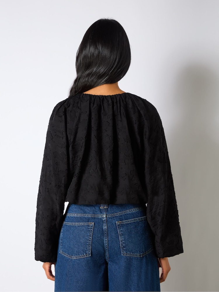 Ro&Zo Black Leopard Jacquard Bubble Hem Top - Image 2 of 3