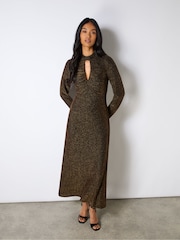 Ro&Zo Gold Zara Sparkle Jersey Keyhole Front Dress - Image 1 of 3