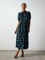 Ro&Zo Blue Erin Teal Floral Burnout Midi Dress - Image 1 of 3