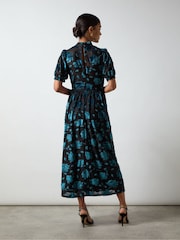 Ro&Zo Blue Erin Teal Floral Burnout Midi Dress - Image 2 of 3