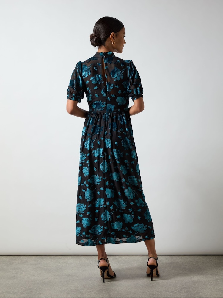 Ro&Zo Blue Erin Teal Floral Burnout Midi Dress - Image 2 of 3
