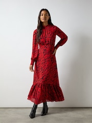 Ro&Zo Red Zebra Print Tie back Midi Dress - Image 1 of 6