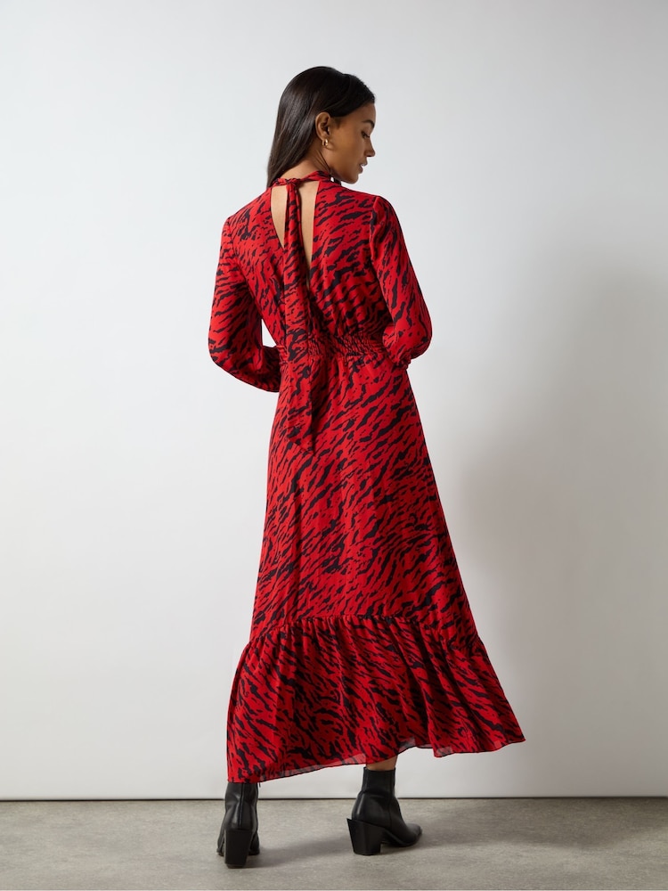 Ro&Zo Red Zebra Print Tie back Midi Dress - Image 2 of 6