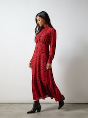 Ro&Zo Red Zebra Print Tie back Midi Dress - Image 4 of 6