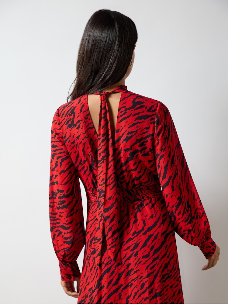 Ro&Zo Red Zebra Print Tie back Midi Dress - Image 6 of 6