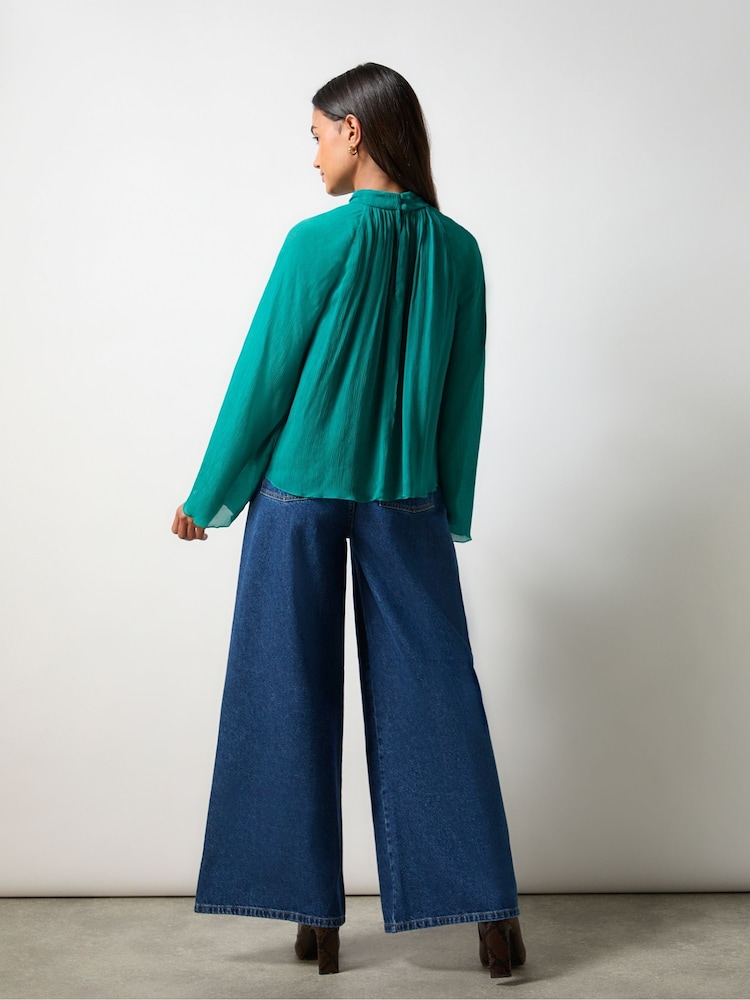 Ro&Zo Blue Crinkle Flared Sleeve Blouse - Image 4 of 4