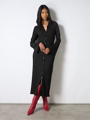 Ro&Zo Black Rib Button Through Dress - Image 1 of 4