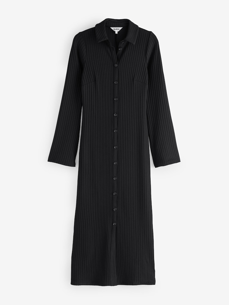 Ro&Zo Black Rib Button Through Dress - Image 4 of 4