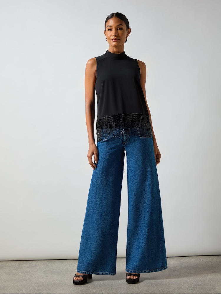 Ro&Zo Black Bead Trim Halter Top - Image 1 of 3
