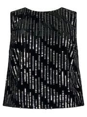 Ro&Zo Black Embellished Velvet Shell Top - Image 5 of 5