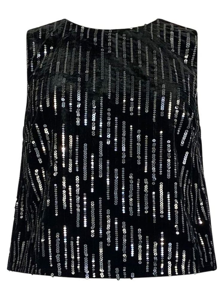 Ro&Zo Black Embellished Velvet Shell Top - Image 5 of 5